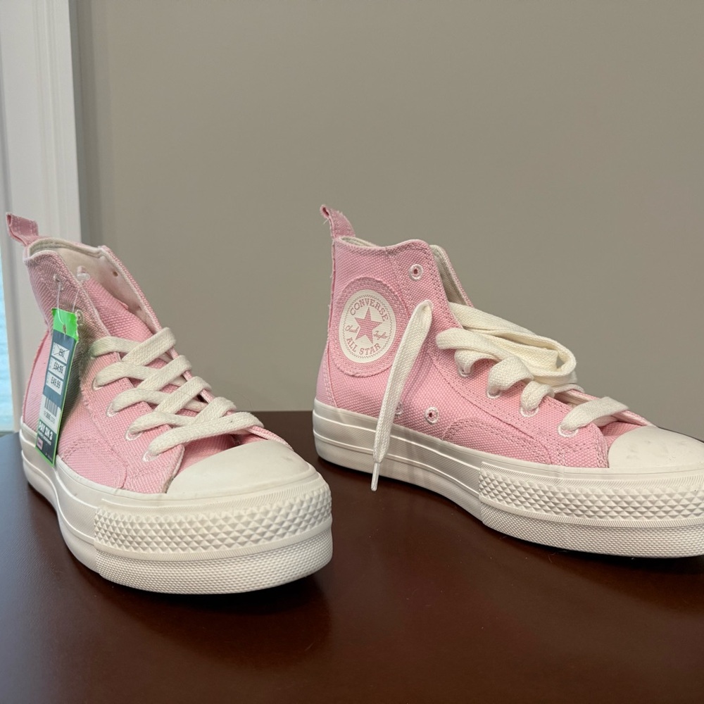 Converse Pink Platform Canvas High-Tops Sz 9 - Picture 2 of 6